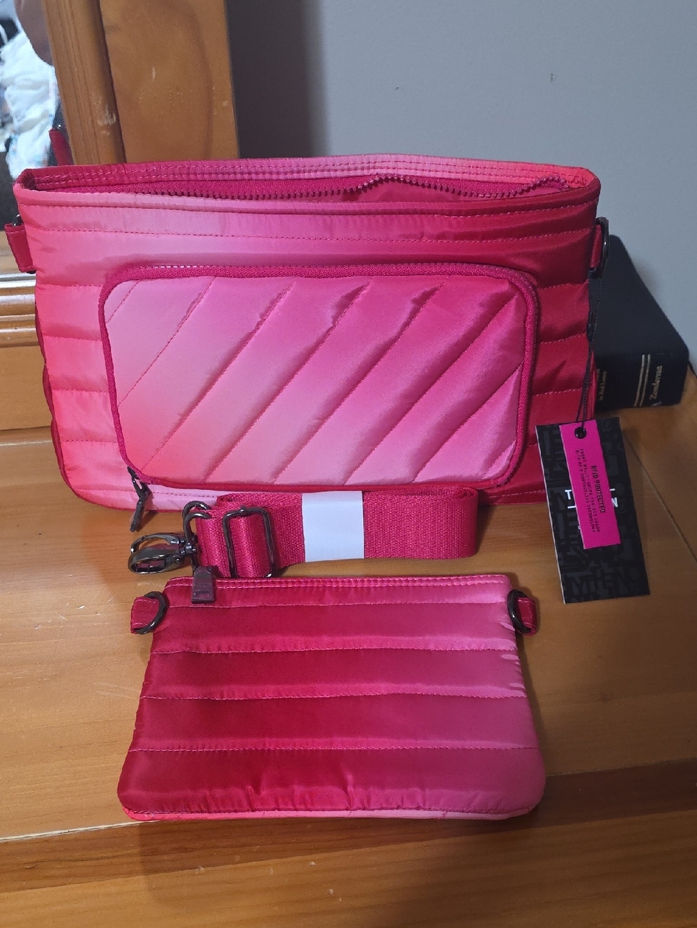 THINK ROYLN Quilted Hot Pink Crossbody with Removable Pouch